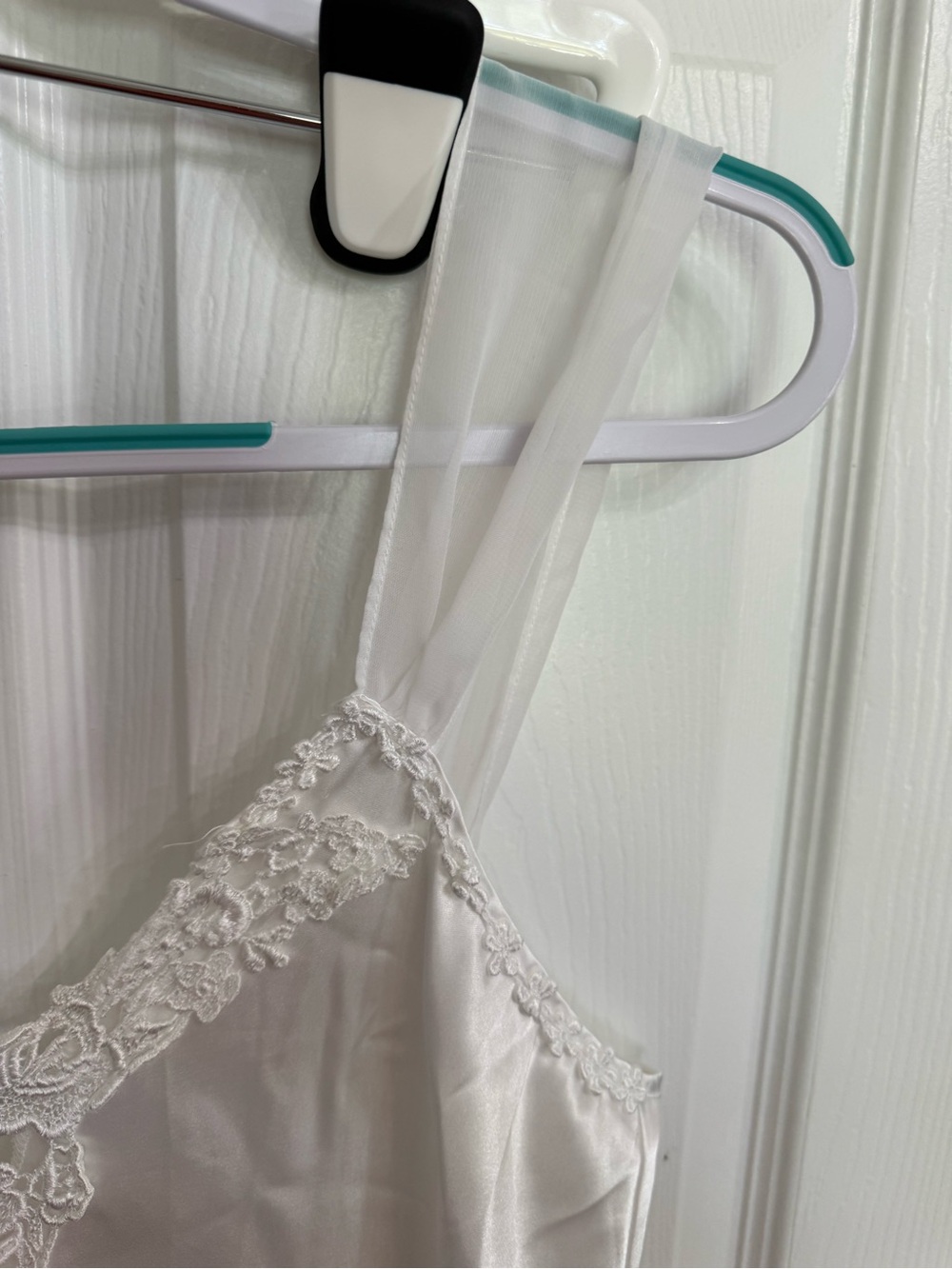 Angelique White Satin Lace Slip Dress Medium 90s Bridal Lingerie Y2K Bias VTG - Picture 4 of 7